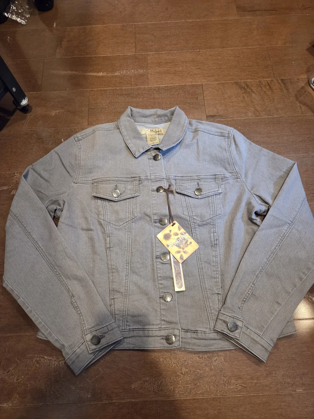 Women's Light Gray Denim Jacket - Comfort Stretch Button-Front